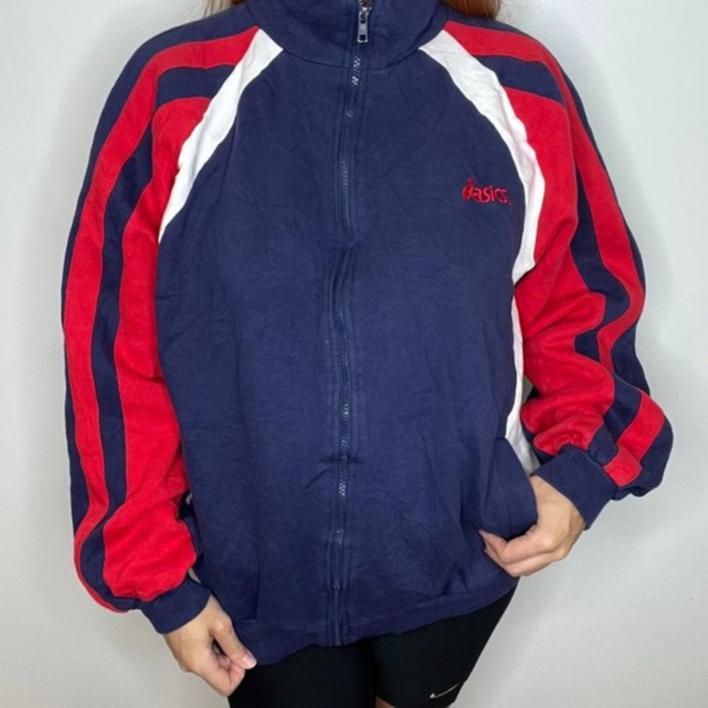 Vintage 90s Asics striped trackjacket‎ zip up track sweater L